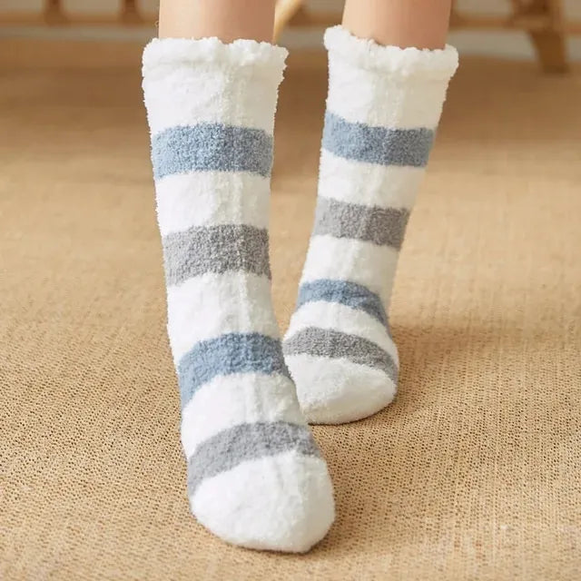 Chaussons chaussettes fourrées à bandes