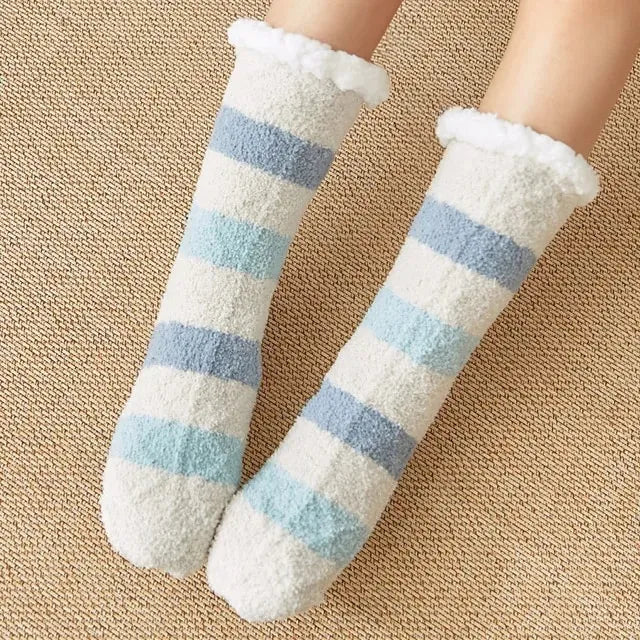 Chaussons chaussettes fourrées à bandes