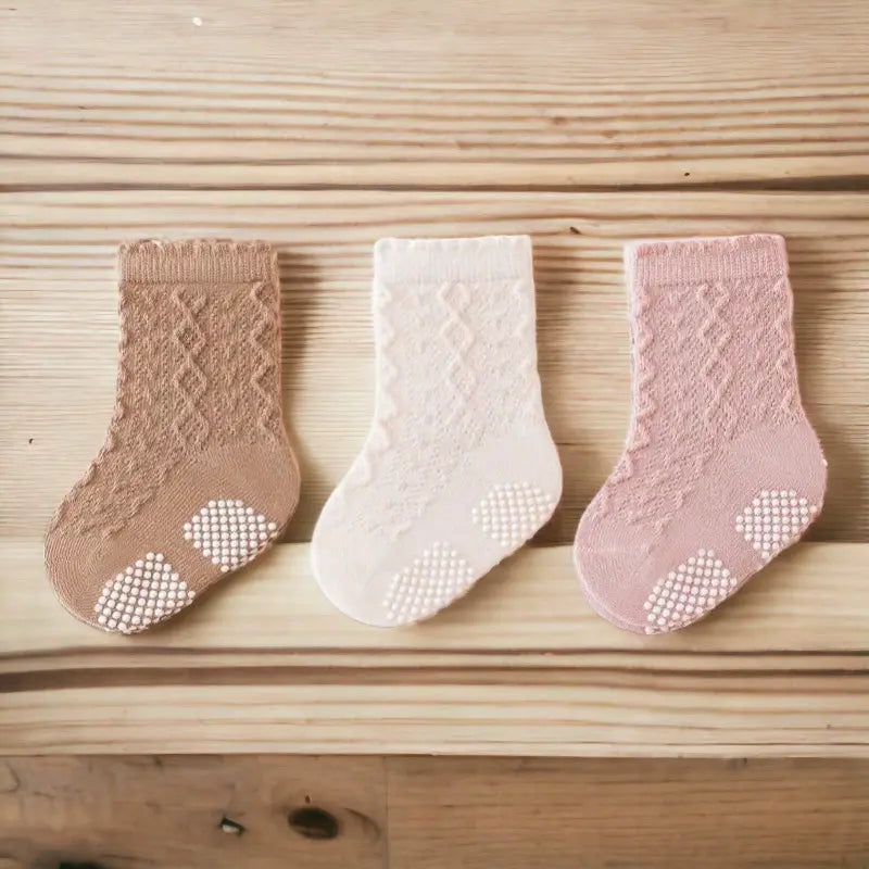 Chaussons chaussettes antidérapantes motifs minimalistes pour bébé - Lot de 3 paires