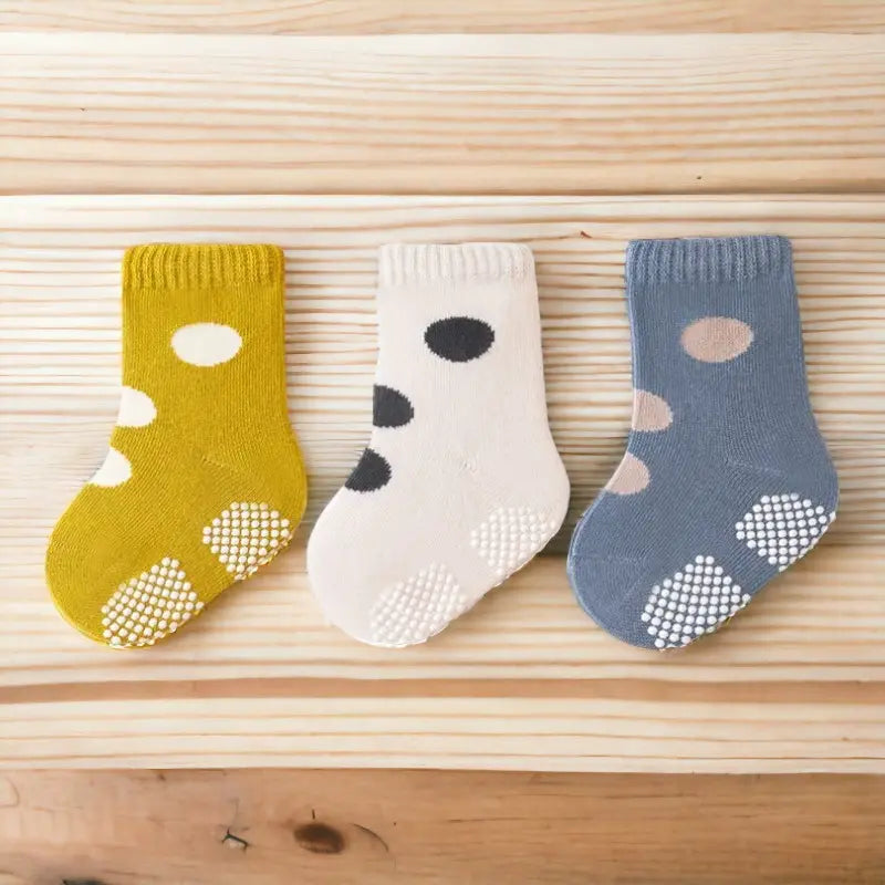 Chaussons chaussettes antidérapantes motifs minimalistes pour bébé - Lot de 3 paires