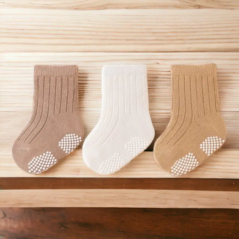 Chaussons chaussettes antidérapantes motifs minimalistes pour bébé - Lot de 3 paires