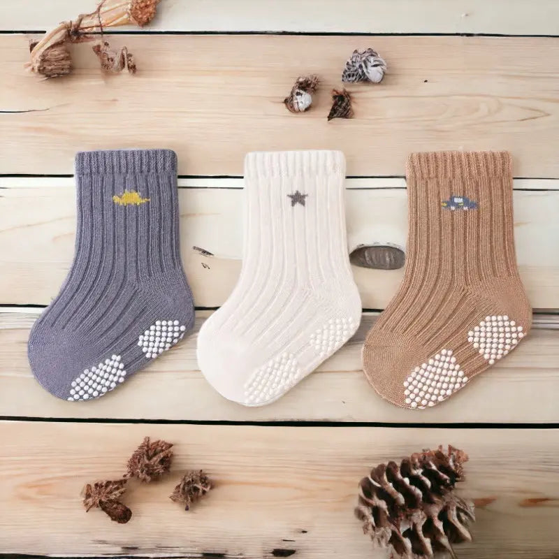 Chaussons chaussettes antidérapantes motifs minimalistes pour bébé - Lot de 3 paires