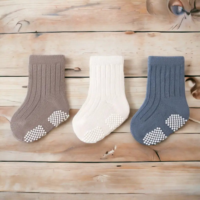 Chaussons chaussettes antidérapantes motifs minimalistes pour bébé - Lot de 3 paires