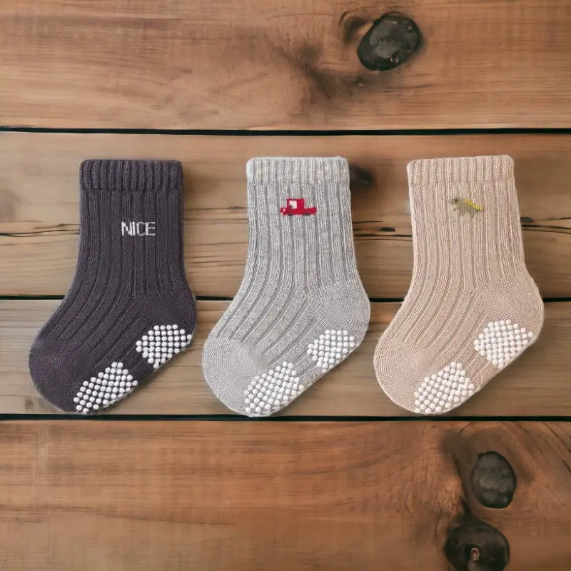 Chaussons chaussettes antidérapantes motifs minimalistes pour bébé - Lot de 3 paires