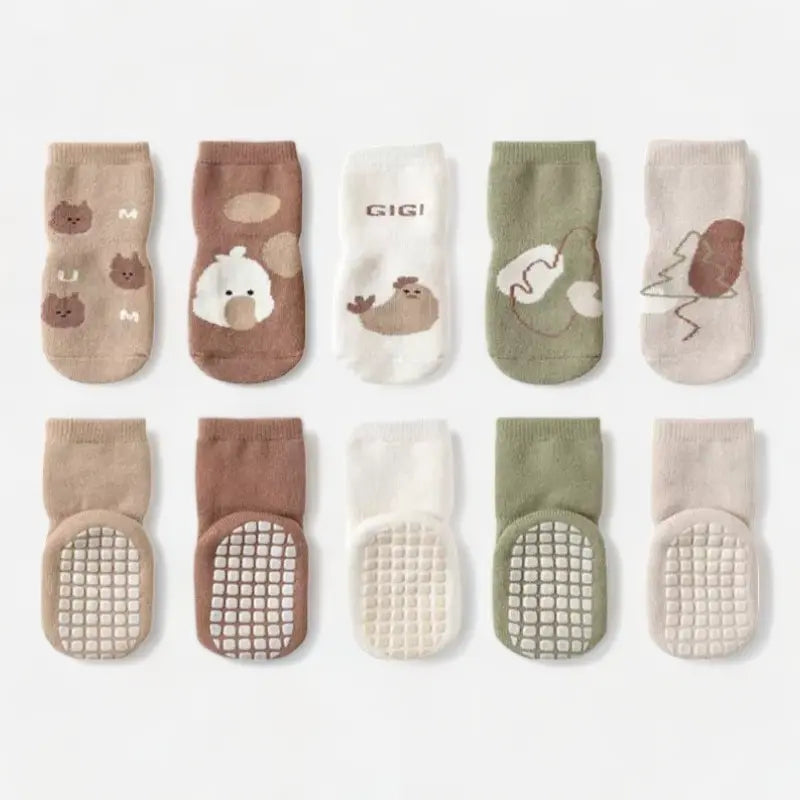 Chaussons chaussettes antidérapantes motifs automnales pour bébé - Lot de 5 paires