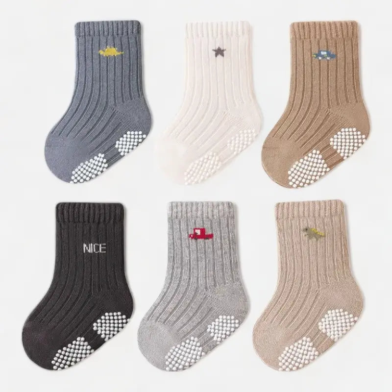 Chaussons chaussettes antidérapantes motifs minimalistes pour bébé - Lot de 3 paires