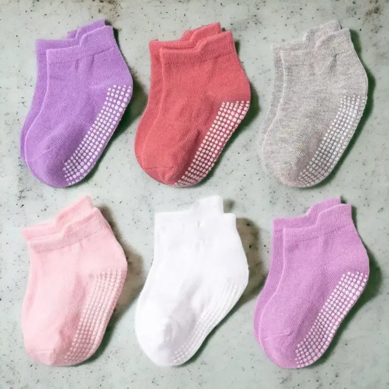 Chaussons chaussettes antidérapantes couleur unie pour bébé - Lot de 6 paires