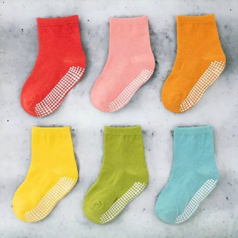 Chaussons chaussettes antidérapantes couleur unie pour bébé - Lot de 6 paires