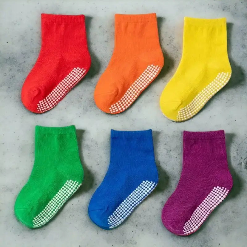 Chaussons chaussettes antidérapantes couleur unie pour bébé - Lot de 6 paires