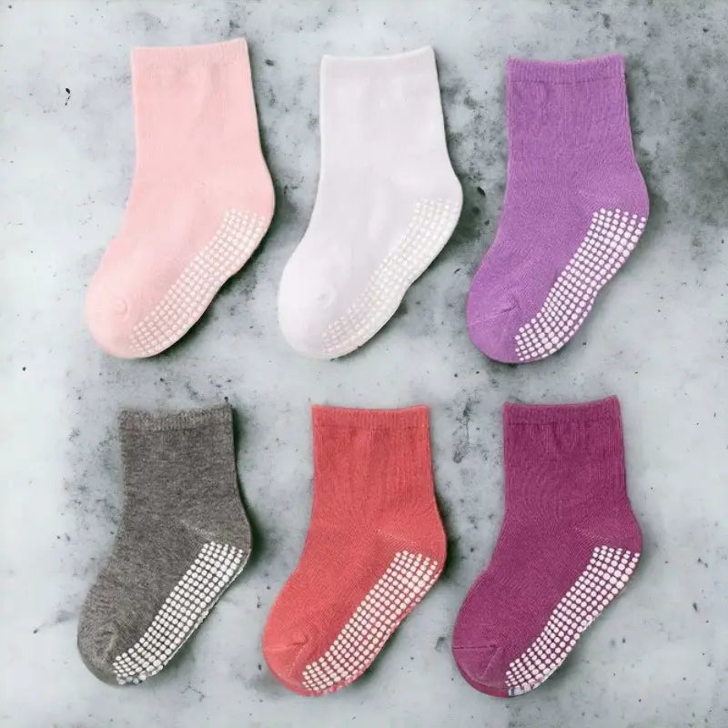 Chaussons chaussettes antidérapantes couleur unie pour bébé - Lot de 6 paires