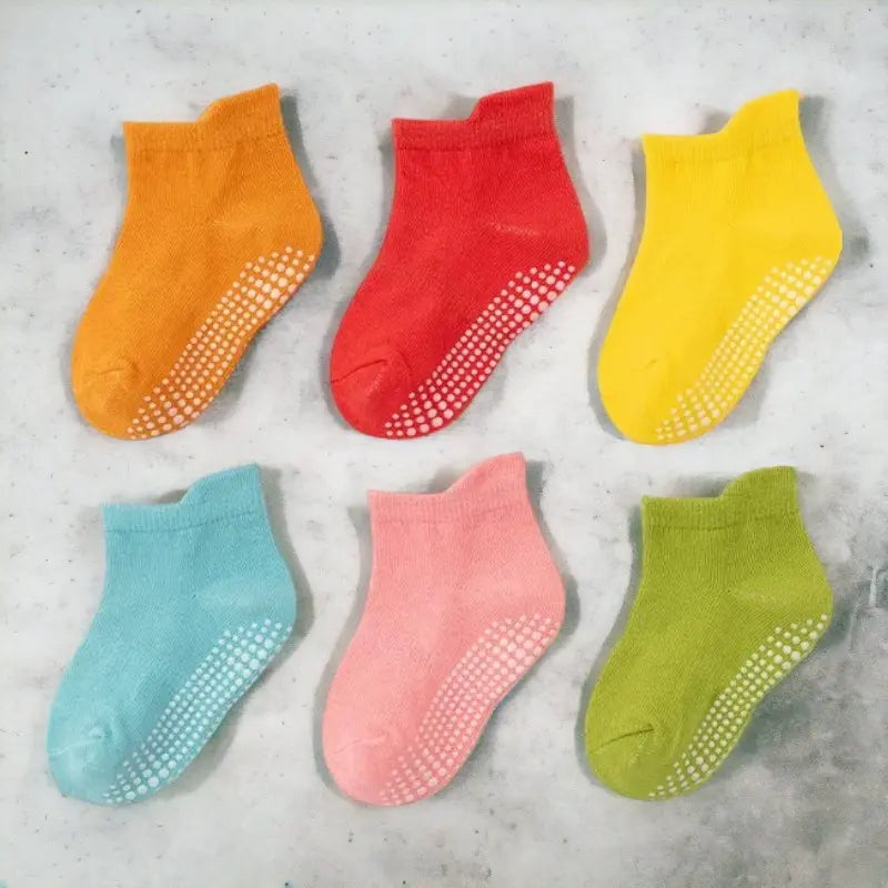 Chaussons chaussettes antidérapantes couleur unie pour bébé - Lot de 6 paires