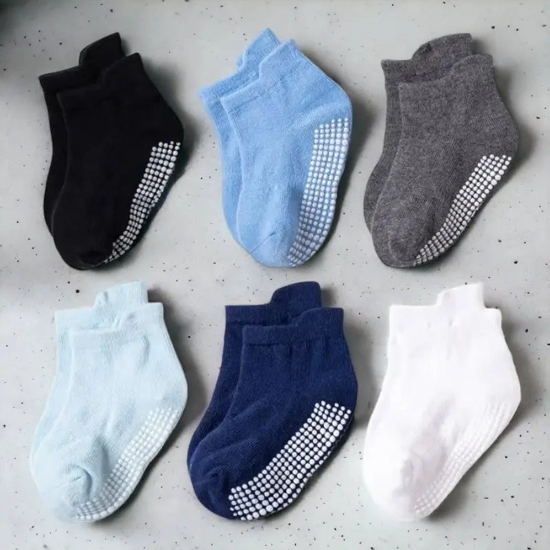 Chaussons chaussettes antidérapantes couleur unie pour bébé - Lot de 6 paires