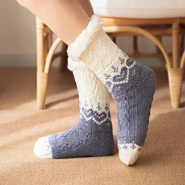 Chaussons chaussettes fourrées à motifs