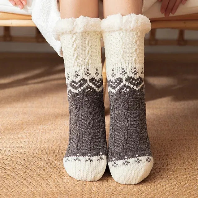 Chaussons chaussettes fourrées à motifs