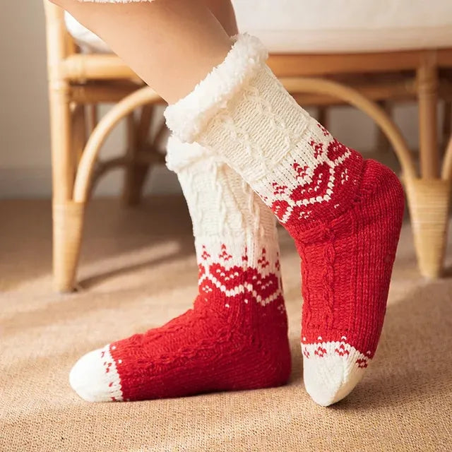 Chaussons chaussettes fourrées à motifs