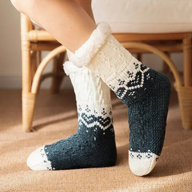 Chaussons chaussettes fourrées à motifs